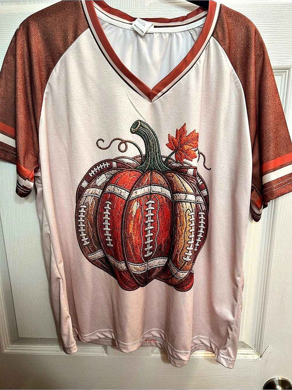 Pumpkin Football Print Short Sleeve Tee XL